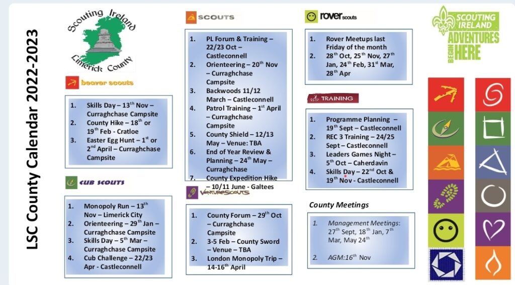 County Calender 2022/2023 Limerick Scout County